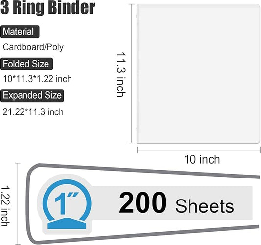 COMIX 3 Ring Binder 1 inch with Clear View Cover, 1" Round Ring Binder,Holds 200 Sheets of US Letter Size Paper, 36 Pack (White)