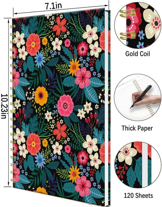 iampanda Spiral Journal Notebook,Strong Twin-Wire Binding with Premium Paper for Women,60 Sheets B5 College Ruled Notebook/Journal,Perfect for School Office Work,Colorful Bright Floral