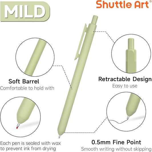Shuttle Art Retractable Mild Gel Ink Pens - 11 Pack Black Fine Point Pens for Journaling, Taking Notes, School & Office