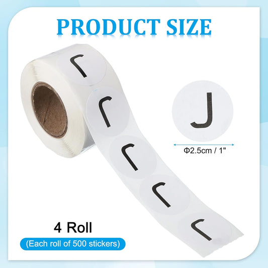 PATIKIL 1" Letter J Stickers, 4 Rolls Self-Adhesive Alphabet Round Circle Dots Labels for Organization Storage Inventory Boxes Scrapbook Craft 2000 Pcs Total
