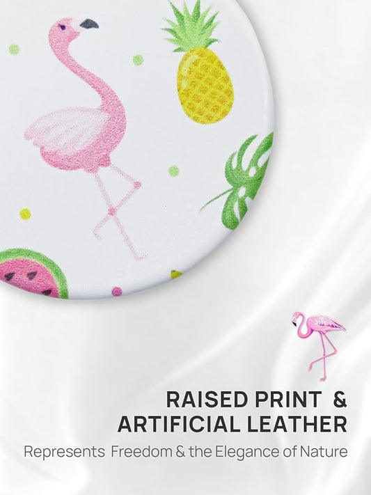 OMIRO 1X/10X Compact Magnifying Mirror, Unique Painting Pocket Mirror with Classical PU Leather (Round, Flamingo and Tropical Print)