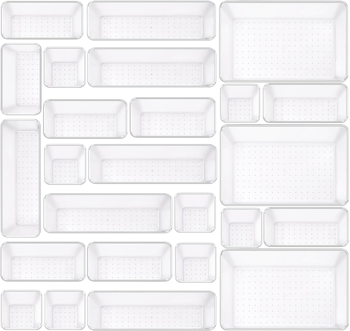 Clear Acrylic Drawer Organizers Set Storage for Makeup, Office Desk Small Vanity Trays for Drawer Bathroom Plastic Make up Organizers 25 Pcs