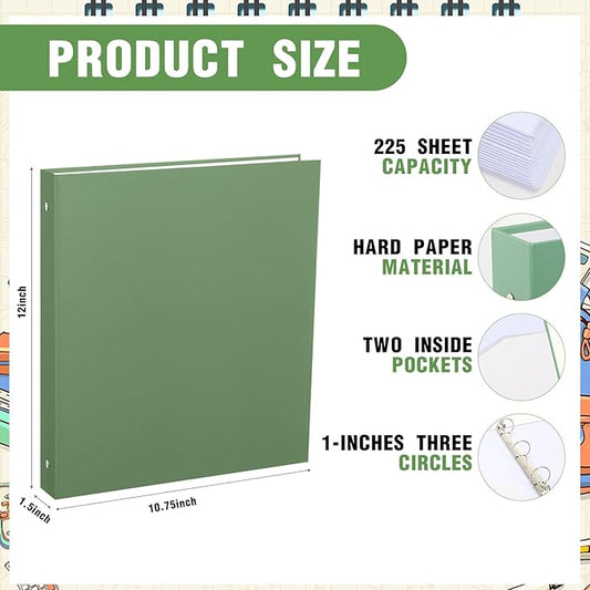 Ctosree 10 Pack Colored 3 Ring Binder with 2 Pockets Hardcover Loose Leaf Binder for Women Men Teacher Student School Office Home Supplies, Fits 11 x 8.5 Size Paper, 10 Colors(1",Simple Color)