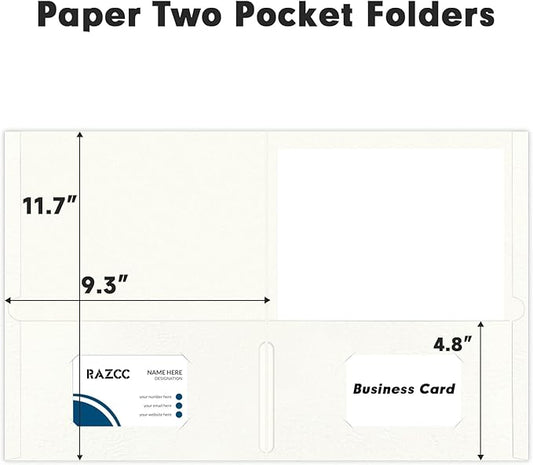 Two Pocket Folders, RAZCC 50 Pack 2 Pocket Folders Fit Letter Size Paper, Paper Folders with Pockets for School Office Business Home (White)