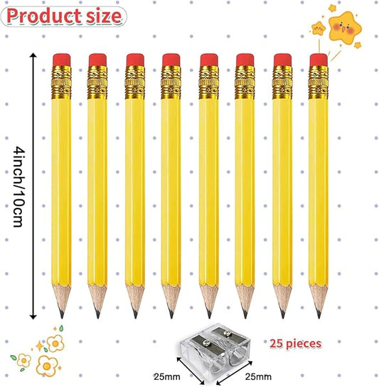 Adhere 25pcs Golf Pencils with eraser Hexagon Wooden Pencils Graphite 2B for Golf Event Scoring,Classroom,Wedding,Company Meetings,Pew, Pocket (Yellow1)