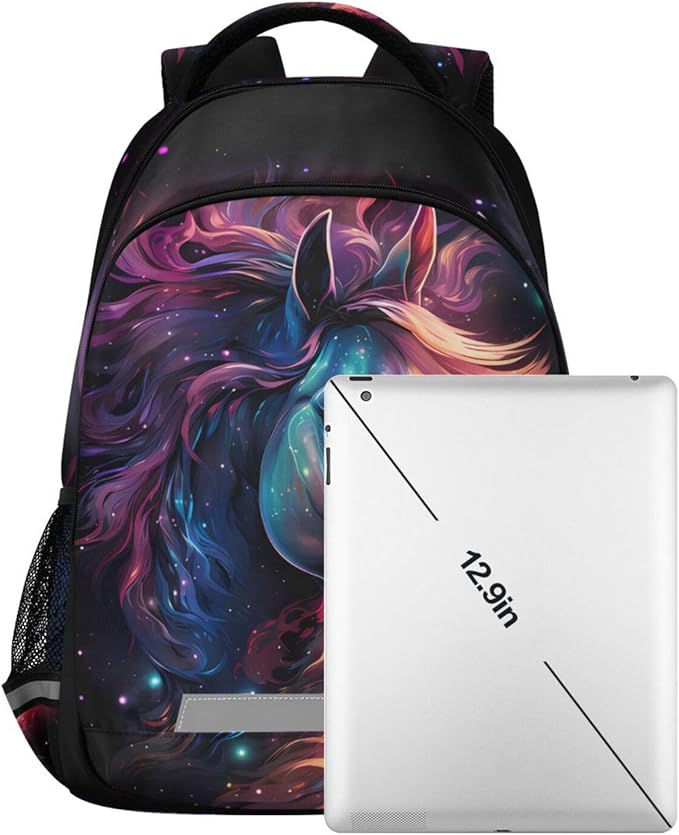 Horse Backpack for Students Boys Girls Glowing Purple Horse School Bag Travel Daypack Rucksack