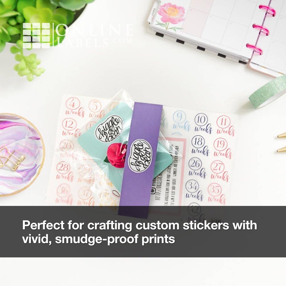 OnlineLabels 8.5" x 11" Full Sheet Waterproof Sticker Paper – Permanent Adhesive, White Matte Vinyl-Like, Compatible with Cricut & Silhouette for Inkjet Printers – Pack of 10 Sheets OL177WJ