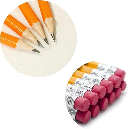 S & E TEACHER'S EDITION 220Pcs Pencils & Erasers Tops Set, 172 Pcs Pre-sharpened pencils No. 2, with 48Pcs Eraser Caps, #2 HB pencil sharpened, Back to school, 220/Box.