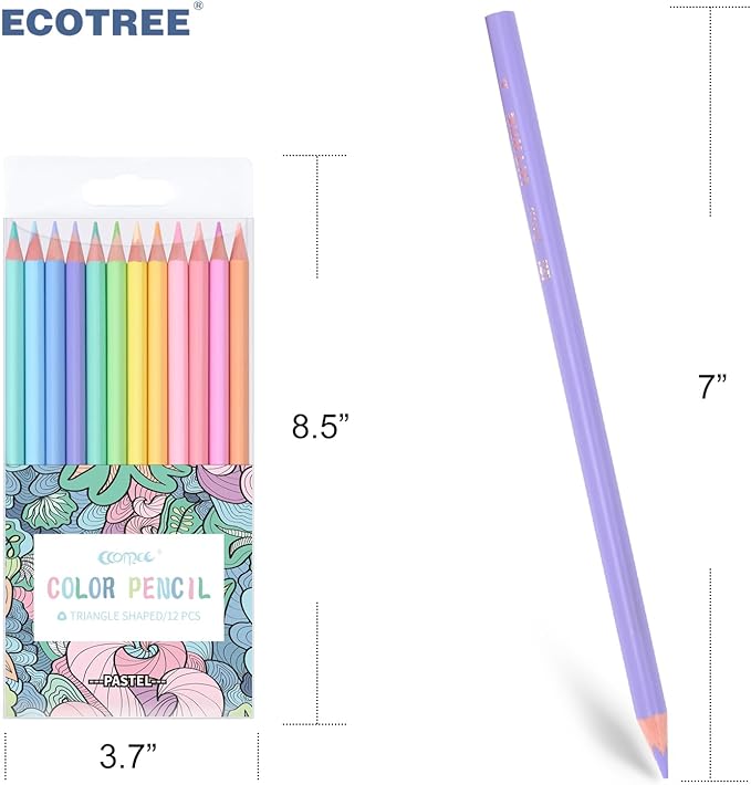 ECOTREE Stocking Stuffers, Macaron Colored Pencils, Soften Wood, Pastel Coloring for Adult and Kids, Art Supplies for School, Coloring, Drawing, Shading, 12 Count