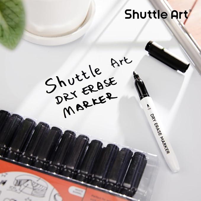 Shuttle Art Dry Erase Markers, 15 Pack Black Magnetic Whiteboard Markers with Erase,Fine Point Dry Erase Markers Perfect For Writing on Whiteboards, Dry-Erase Boards,Mirrors for School Office