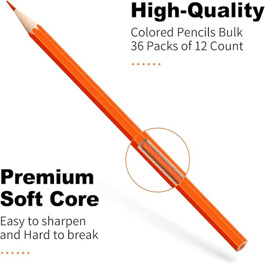 SpringFlower 432 Count Colored Pencils Bulk, 36 Pack Pre-Sharpened Coloring Pencils For Kids, Colored Pencil for Kids Teachers Classroom Essential, School Supplies for Teacher, Back to School Supplies