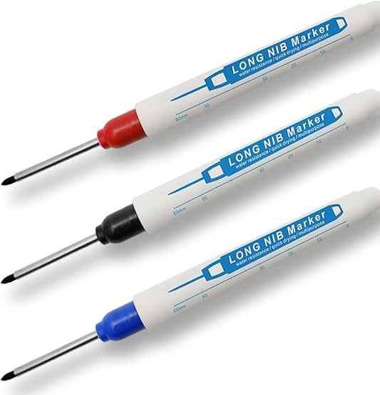 8pcs Waterproof Deep Reach Markers, Long Nose in 2mm Felt Tip, 30mm Reach Permanent Pens, Deep Hole Carpenter Ink for Builders Construction