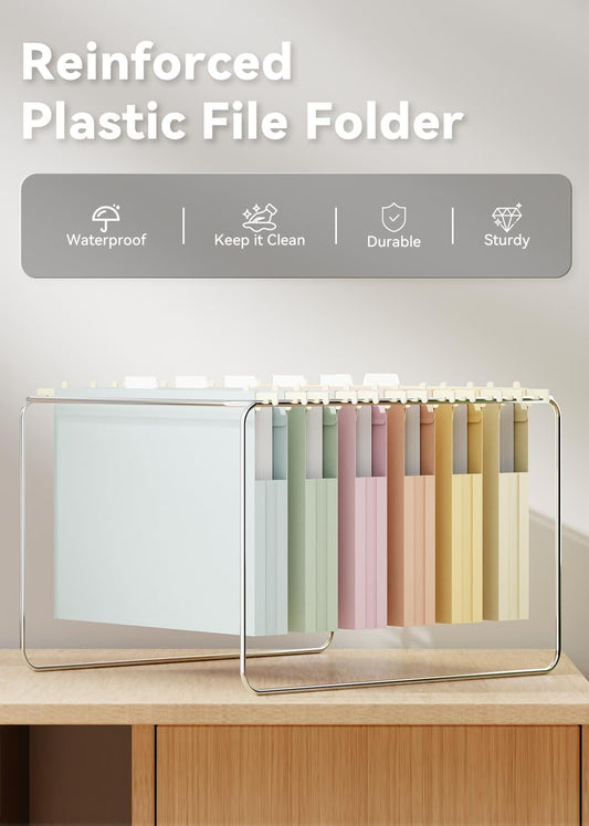 Ansook Plastic Hanging File Folders Letter Size,1" Expanding File Folder with Tabs,12 Pack File Cabinet Folders for Documents,Morandi Colored File Folders,Stay Organized for Home and Office Bulk File