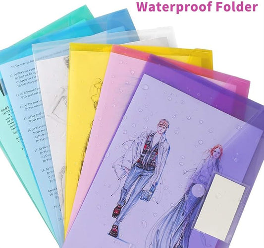 24 Pack Plastic Poly Filing Envelopes, Clear Document Folders US Letter A4 Size File Envelopes with Label Pocket & Paste Button for School Home Work Office Organization, 6 Assorted Color