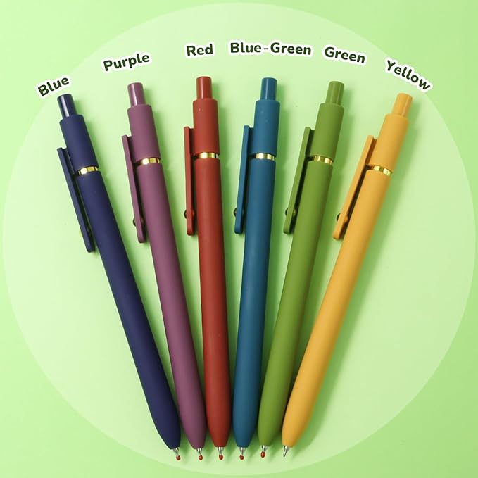 Gel Pens, 6 Pcs Black Ink Pens for Women, 0.5mm Fine Point Smooth Writing Pens, High-End Series Retractable Pens for Journaling Note Taking (6 Pcs Gold Vintage)