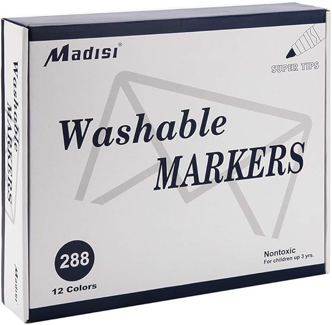 Madisi Washable Markers, Super Tips Markers, Assorted Colors, Classroom Bulk Pack, 288 Count