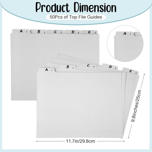 2 Set 50 Pcs Alphabet File Dividers Top Tab File Guides Set, Heavyweight A-z Letter Size Filing Cabinet Dividers 1/5 Cut Tab Desk Organizer for Work School Office