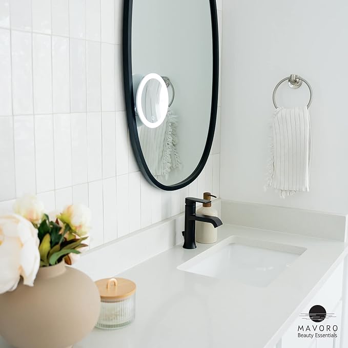 10X Magnifying Mirror with LED Light and 3 Strong Suction Cups. Compact, Lighted Makeup Mirror (USB Rechargeable Built-in Battery)