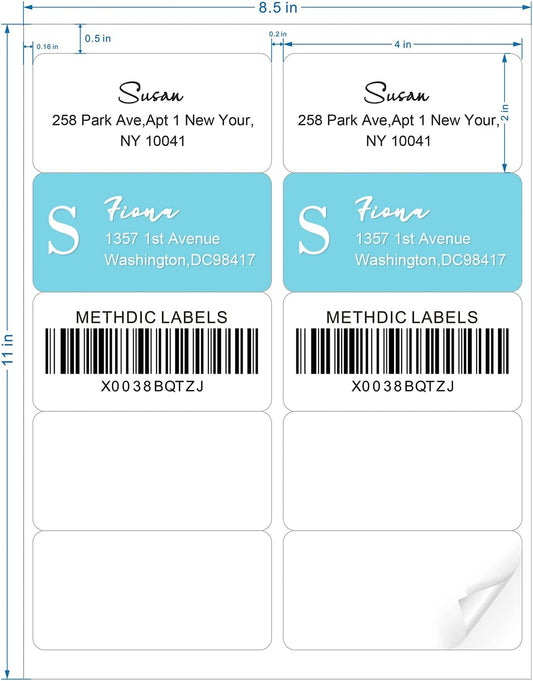 Methdic Shipping Labels 2"×4" 300 Labels Sticker Paper for Laser/Ink Jet Printer Mailing Labels 8.5"*11" White 10 per Sheet