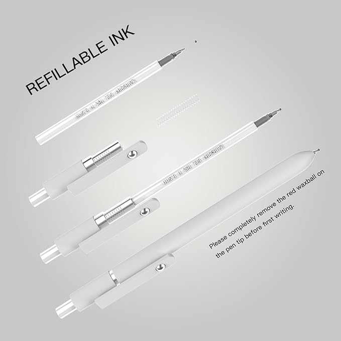 Retractable Gel Pens,0.5mm fine point pen, smooth writing nursing pens,stationary for women,Cute Office and School Supplies for Women Teacher Students(10 Pcs Black Ink-White pen)