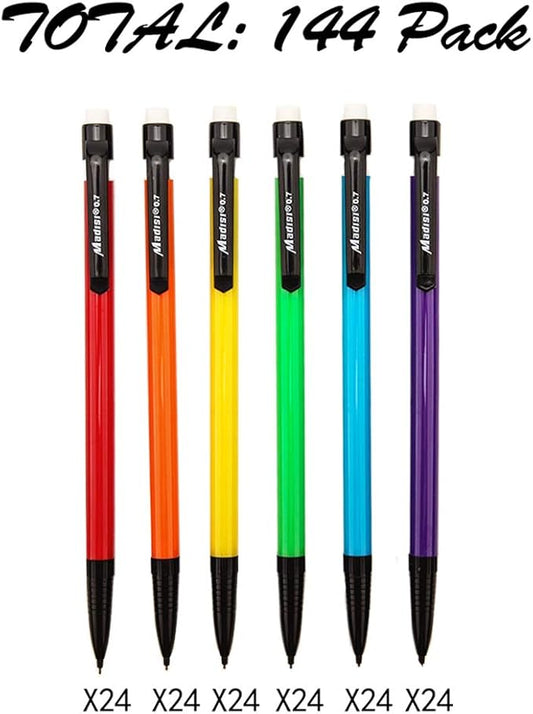 Madisi Mechanical Pencil, 0.7mm Medium Point, HB #2 Lead, Assorted Barrels, 144-Count
