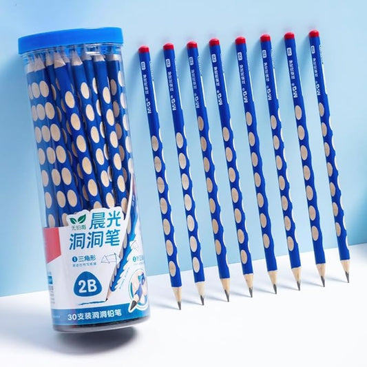 M&G 30pcs Triangular Pencils, 2B Pencils with Grip Correction, Wooden Graphite Pencils, Pre-Sharpened Break-Resistant, Suitable for Writing, Drawing, and Sketching