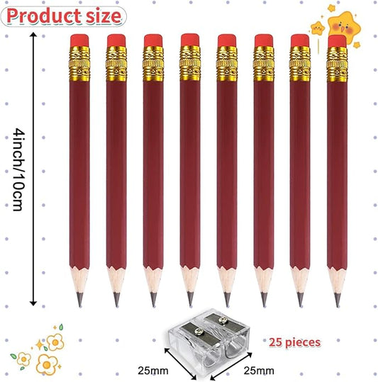 Adhere 25pcs Golf Pencils with eraser Hexagon Wooden Pencils Graphite 2B for Golf Event Scoring,Classroom,Wedding,Company Meetings,Pew, Pocket(Brown)