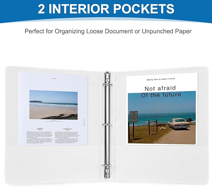 1 inch 3-Ring Binder, 1" Round Ring Binders with 2 Inside Pockets, View Basic 1 in Binders, Clear View Cover 1-inch-Binder Holds 8.5'' x 11''Paper for Office/Home/Back to School(Pack of 12, White
