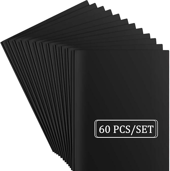 Heavy Duty Plastic Folder, 60 Pack, Pocket Folder with brads, Letter Size Poly File, Plastic Folders with 3 Prongs Fasteners - Black