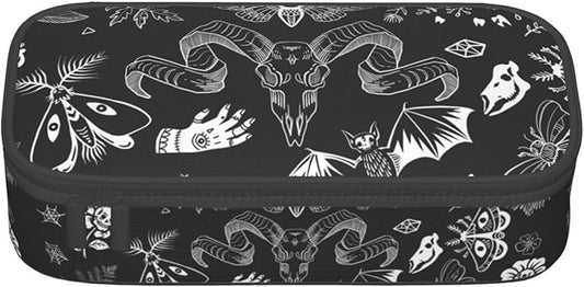 Halloween Magic Elements Mystical Goat Large Pencil Case With Zipper Compartments Stationery Pencil Bag For Kids Teens Students School Supplies