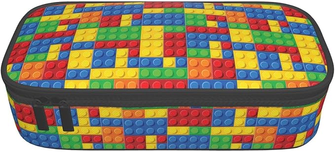 Colorful Bricks Large Pencil Case With Zipper Compartments Stationery Pencil Bag For Kids Teens Students School Supplies
