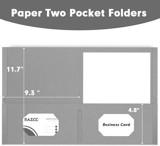 Two Pocket Folders, RAZCC 50 Pack 2 Pocket Folders Fit Letter Size Paper, Paper Folders with Pockets for School Office Business Home, Grey