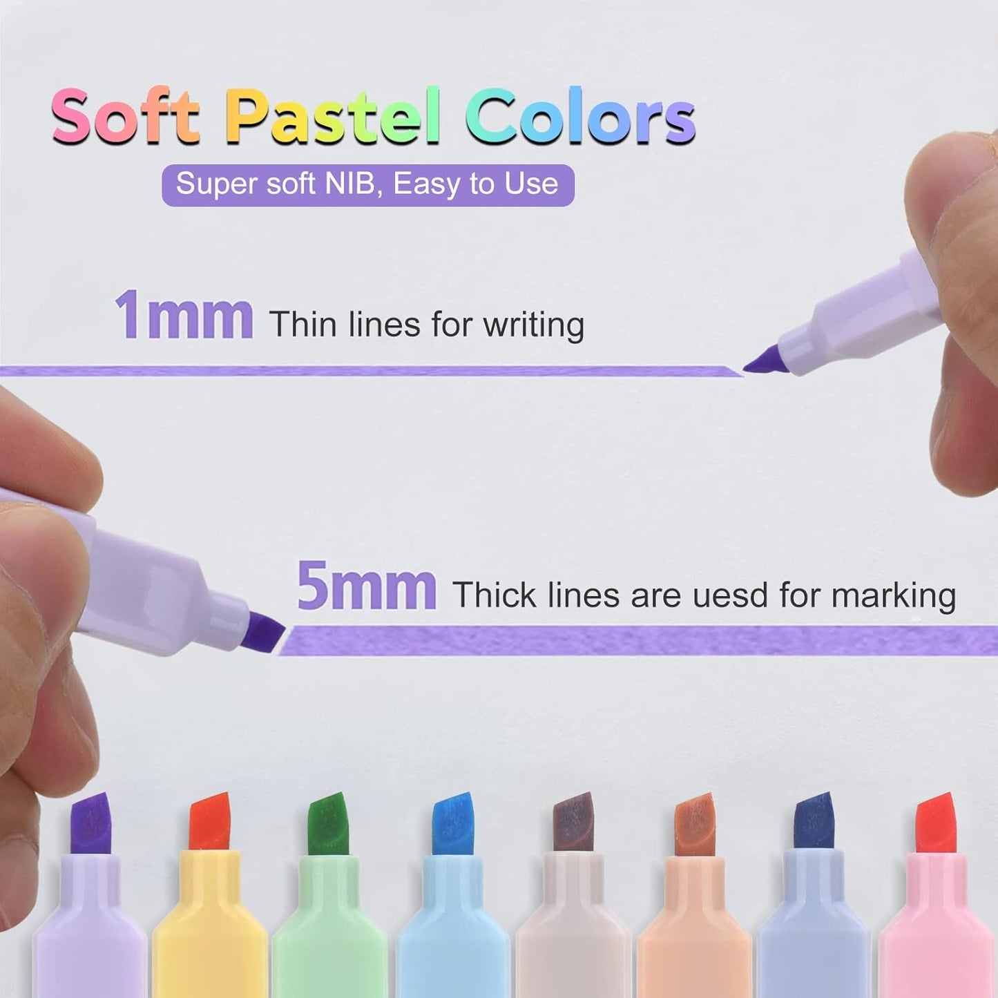 8 Colors Aesthetic Highlighters, 4mm Line Width, Assorted Colors With Soft Chisel Tip, No Bleed Bible, Great for School, Nice to Eyes, Pastel