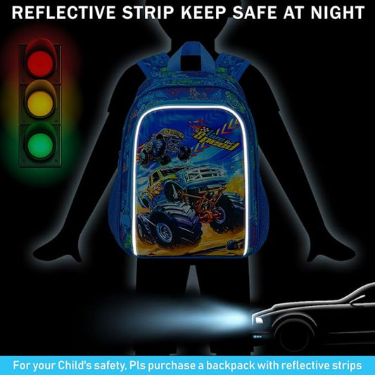 KLFVB Boys Toddler Truck Backpack, Water Resistant Kindergarten Bookbag, 13" Preschool Backpacks for Toddler - Truck Blue