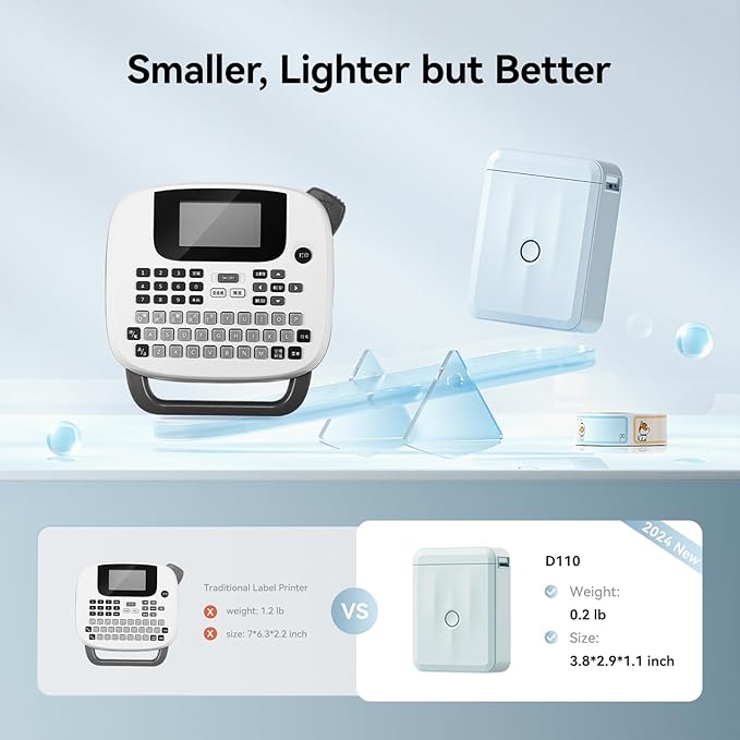 NIIMBOT D110 New Version Label Maker Machine with Tape, Handheld Bluetooth Label Printer, Mini Thermal Printer, Sticker Maker for Organizing Home Kitchen School, Blue