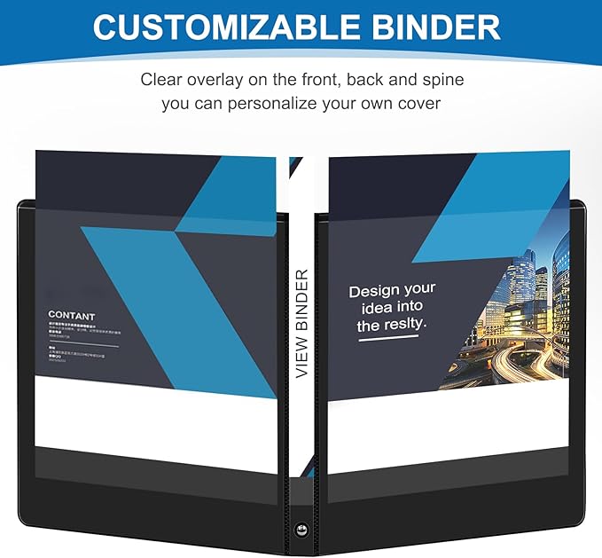 0.5-inch 3-Ring Binder, 1/2 Inch Round Ring Binder with 2 Inside Pockets, 12 Pack Black Binders, Clear View Cover Binders Holds 8.5'' x 11''Paper for Office/Home/Back to School