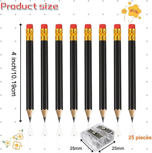 Adhere 25pcs Golf Pencils with Eraser Pre-sharpened Hexagon Woodcase Pencils Graphite 2B including a Sharpener for Golf Event Scoring,Classroom,Wedding,Pew, Pocket (Black)