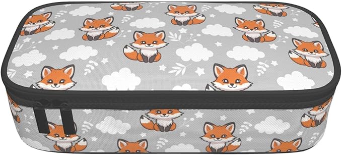 Cute Baby Fox Large Pencil Case With Zipper Compartments Stationery Pencil Bag For Kids Teens Students School Supplies