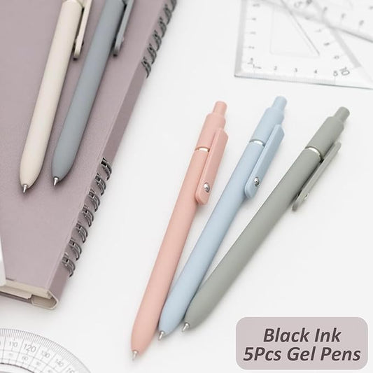 Gel Pens, 5Pcs 0.5mm Fine Point Pens With Smooth Wirting,Quick Dry Aesthetic Pens For Journaling, Ballpoint for Office School Supplies,Gifts for Women Men Student(Morandi)