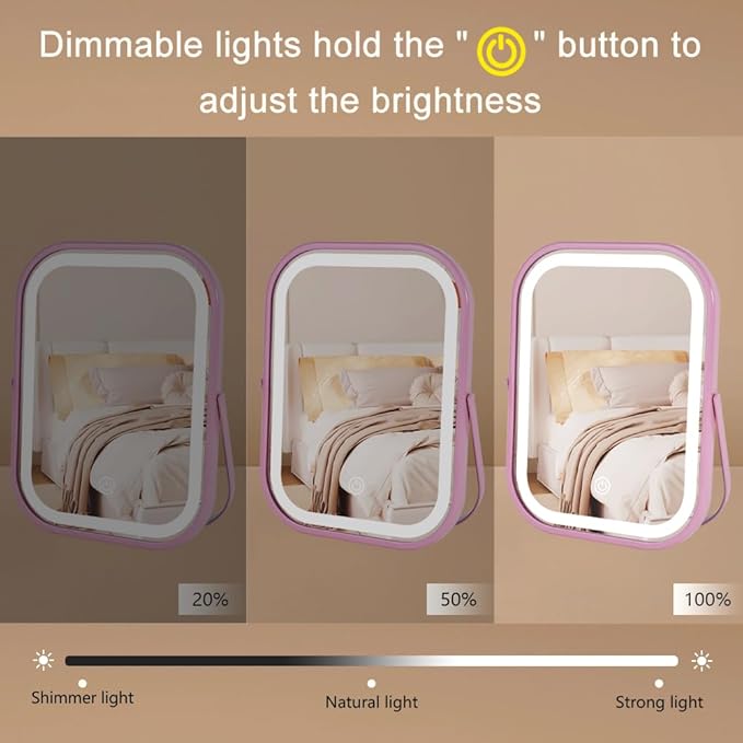 Lighted Vanity Mirror, Rechargeable Travel Makeup Mirror with Lights, 8''x6'' Desk Mirror with Lights,Make up Mirror with Lighting for Makeup Desk & Dressing Room