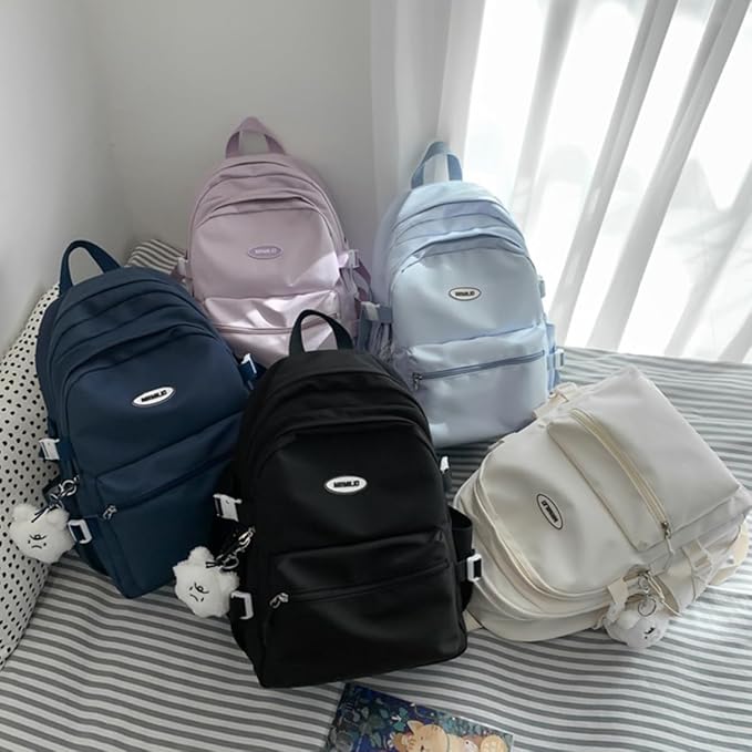 Kawaii Backpack with Cute Accessories Casual Aesthetic Daypack Simple Laptop Bag Waterproof Travel Rucksack for Women (purple)