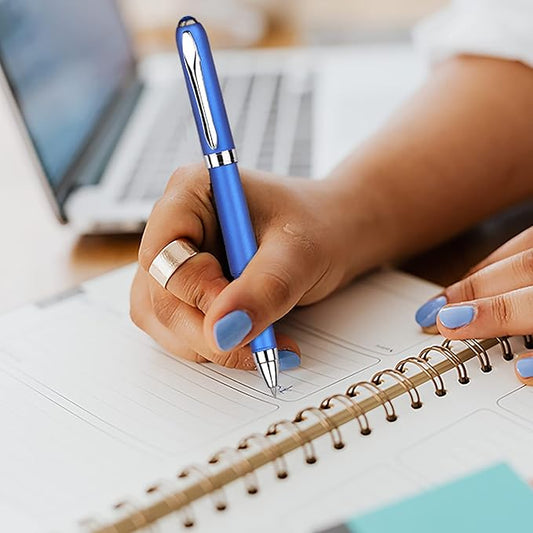 Gel Ink Rollerball Stylus Pen - 18 Pack, 1.0mm Bold Point, Blue Ink, Writing Smoothly for Office, Business, Gift, Metal Silver Clip