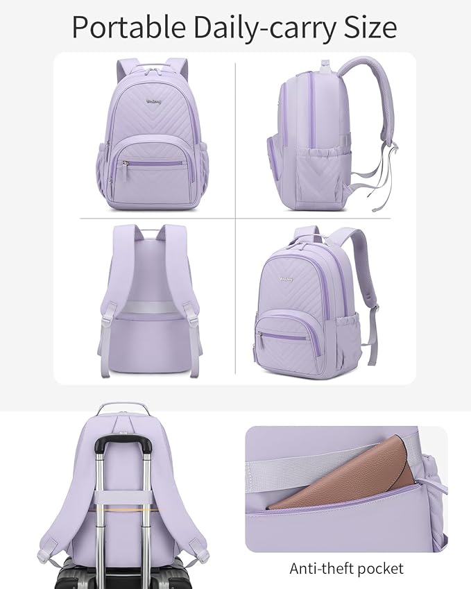 School Backpack for Teen Girls, Middle High School Bookbag Laptop Backpack for Women College Business Casual Teacher Nurse Bag, Purple