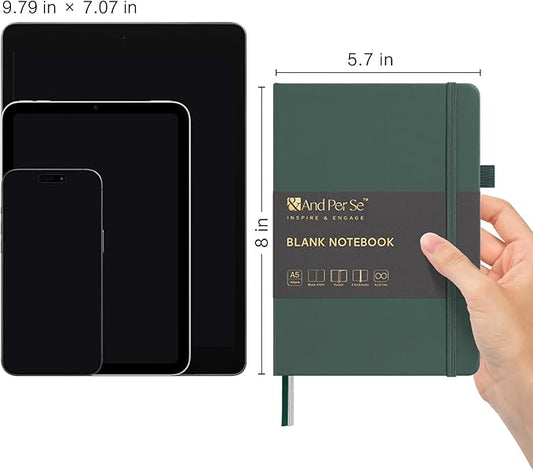 &And Per Se Blank Journal Notebook, 160 Pages, 5.7 x 8 inches College Ruled Thick Paper Notebook Journals for Writing, Hardcover Notebook(1 Pack, green)