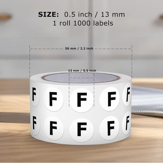 Letter F Round Labels 0.5 Inch Vinyl Circle Capital Alphabet Stickers Self-Adhesive Removable Waterproof Dots Tags for Home Office Inventory 1000 PCS