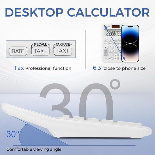 Pendancy Pocket Small Size Desk Calculator, 12 Digit Large LCD Display, Basic Tax Function Handheld Desktop Calculator with Solar Battery Dual Power, for Office, School, Business OS-12T (White)