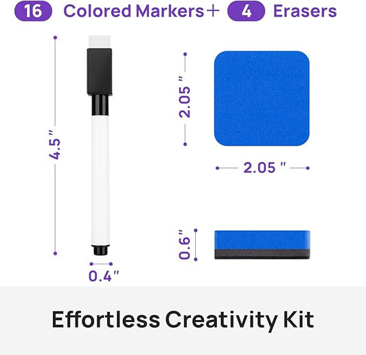 16 Pcs Colorful Magnetic Dry Erase Markers with Eraser, White Board Mini Dry Erase Markers with Eraser Cap, Fine Point Tip Student White Board Markers for Teachers Office School Supplies