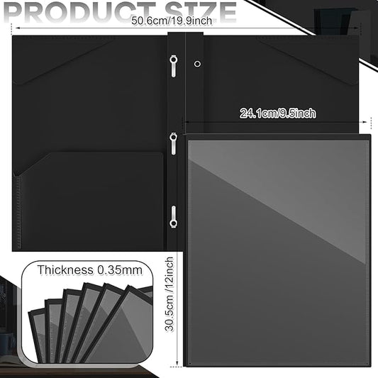 Henoyso 72 Pcs Plastic Folder with Clear Front Pocket and 3 Prong Plastic Folders with Card Slot Pocket Folders with Prongs for School Office (Black)