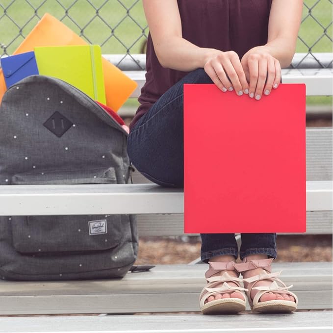 JAM PAPER Heavy Duty Plastic 2 Pocket Extra Tough School Folders - Red - 6/Pack