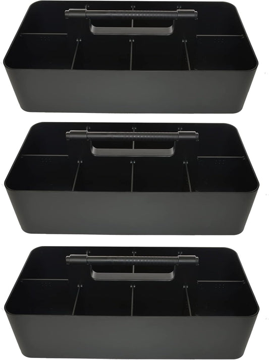 -Large Portable Caddy, DIY Dividers, 8 Compartments, School Office Supplies Home Business Organizer,Portable Basket with Handle Storage Organizer Modern Made in USA (3 PACK, Black)